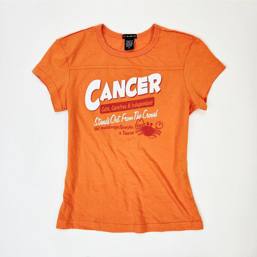Y2k FANG Baby Tee Graphic Sparkle Text Horoscope - Size Medium